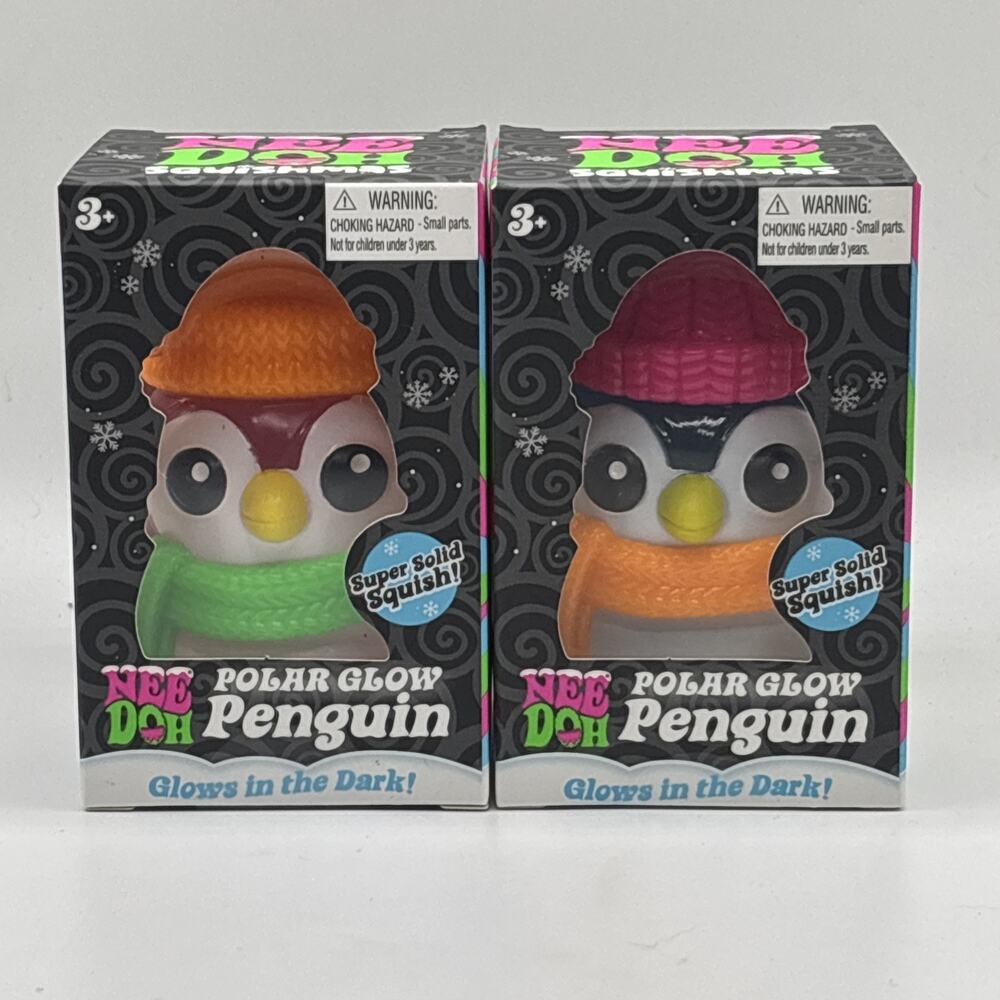 Schylling NeeDoh Squishmas Polar Glow Penguin Glow-in-the-Dark Lot of 2